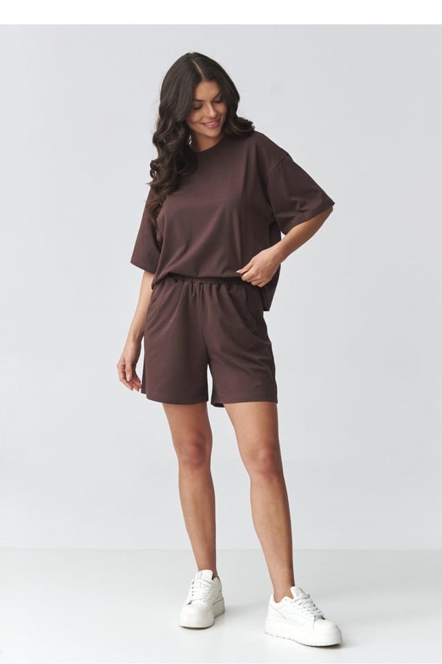 Love Lace Love Lace Women's Short Sleeve Blouse & Shorts Lounge Set in Brown - 2