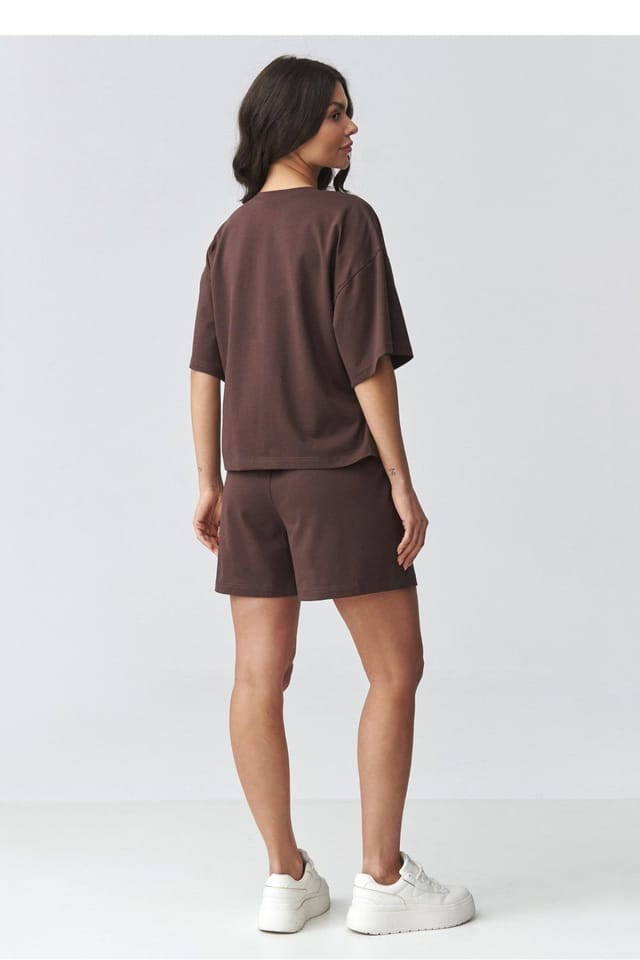 Love Lace Love Lace Women's Short Sleeve Blouse & Shorts Lounge Set in Brown - 3