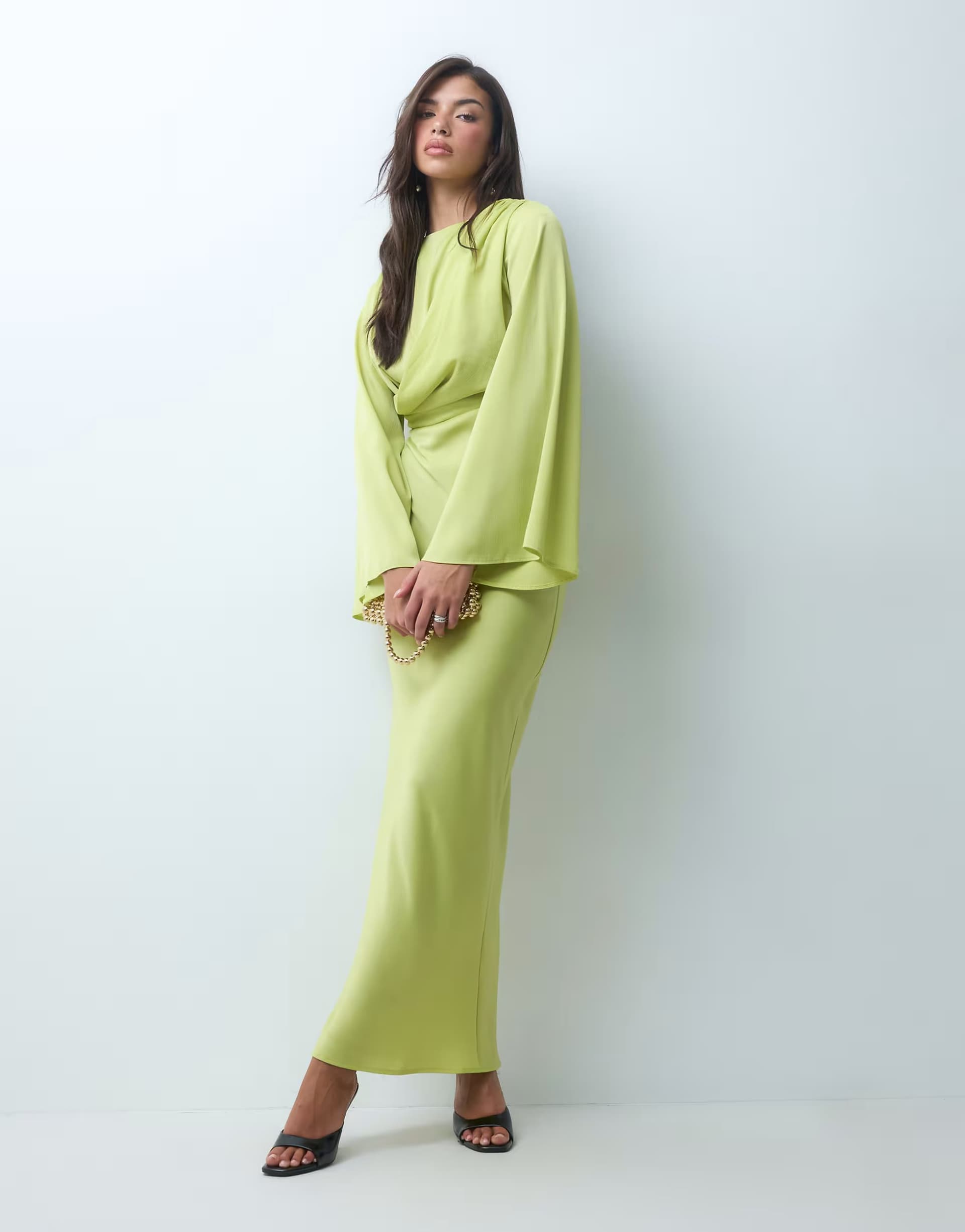 ASOS ASOS DESIGN flute sleeve draped maxi dress in green