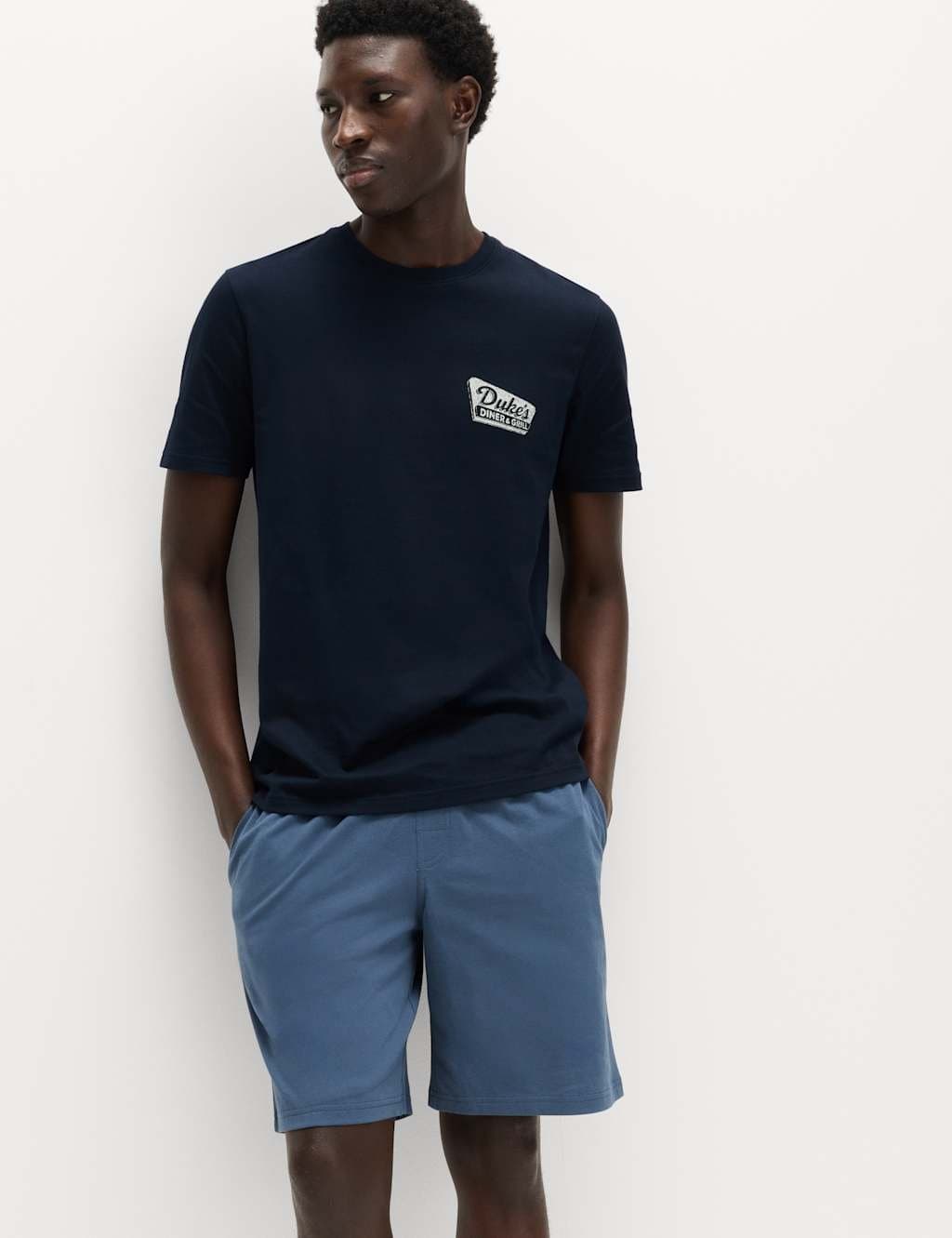 Marks & Spencer M&S Pure Cotton Diner Graphic Pyjama Set Blue Mix