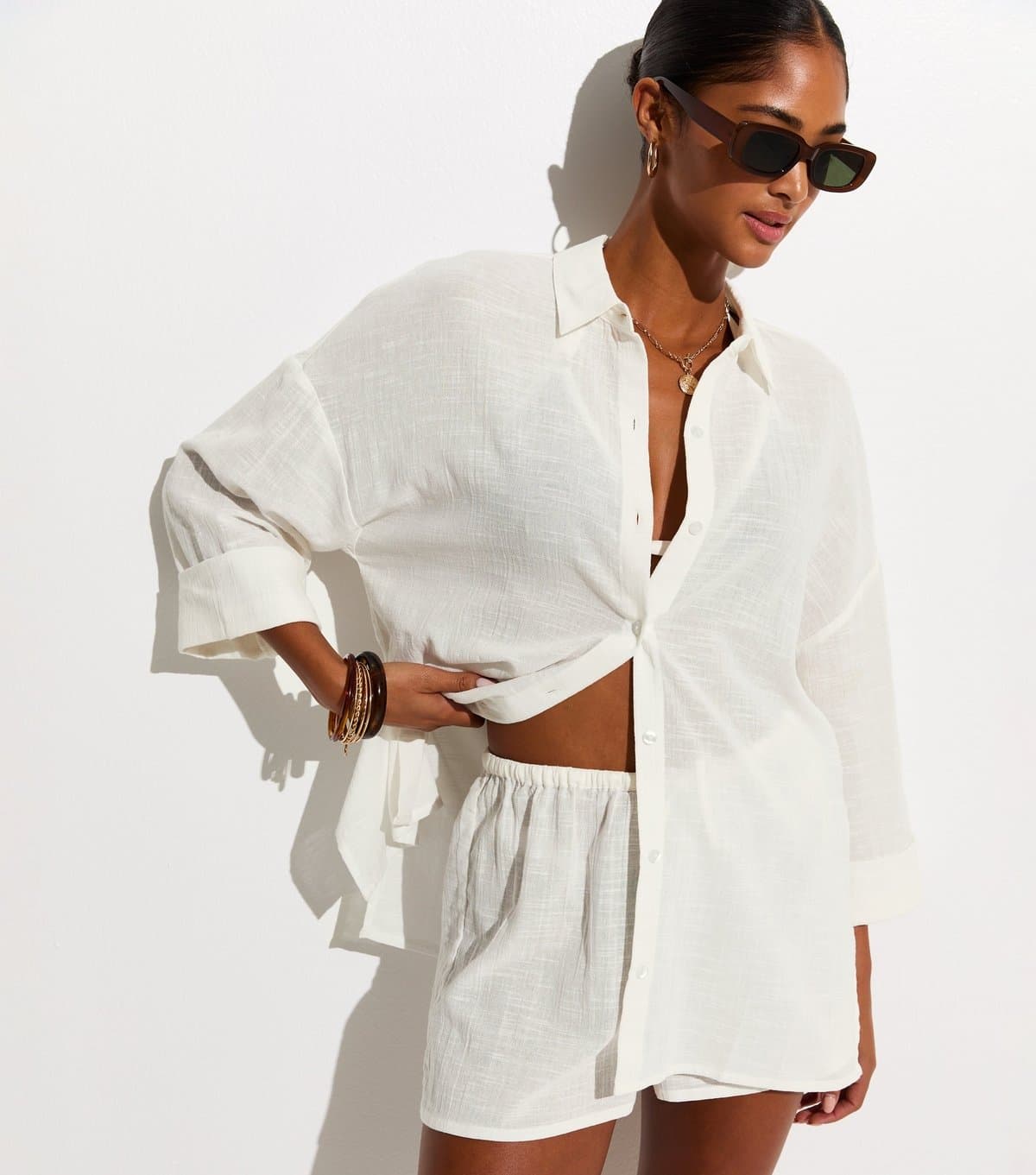 New Look New Look White Oversized Cotton Slub Shirt