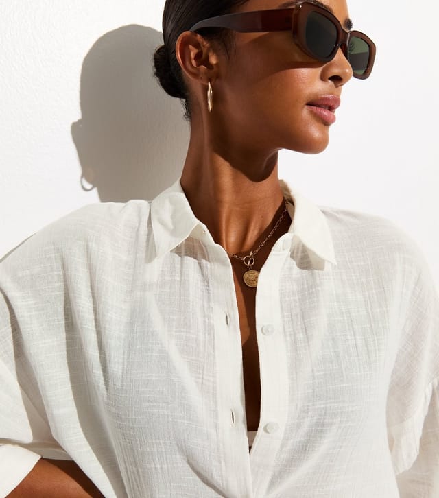 New Look Women's Beach White Oversized Cotton Slub Shirt New Look - 3