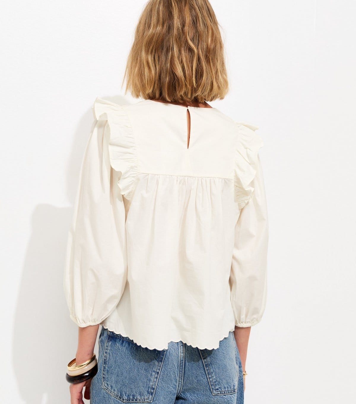 New Look Women's Cream Broderie Anglaise Frill Trim Blouse New Look - 4