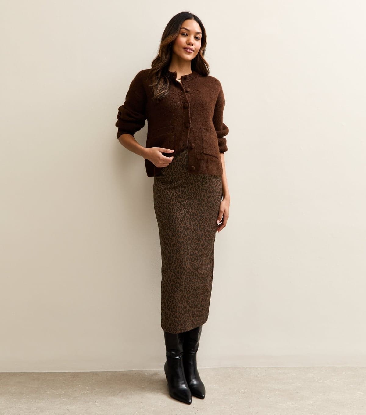 New Look Women's Maternity Brown Leopard Jacquard Tube Skirt New Look