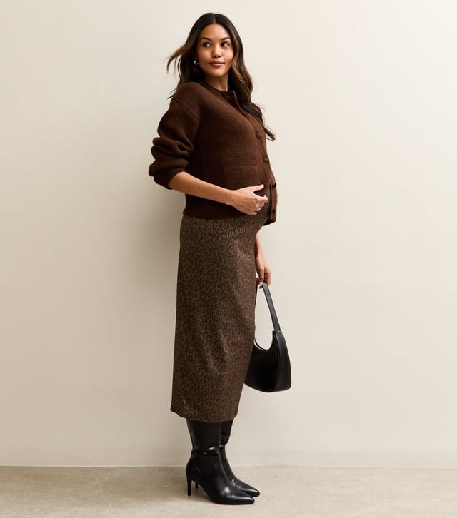 New Look Women's Maternity Brown Leopard Jacquard Tube Skirt New Look - 3