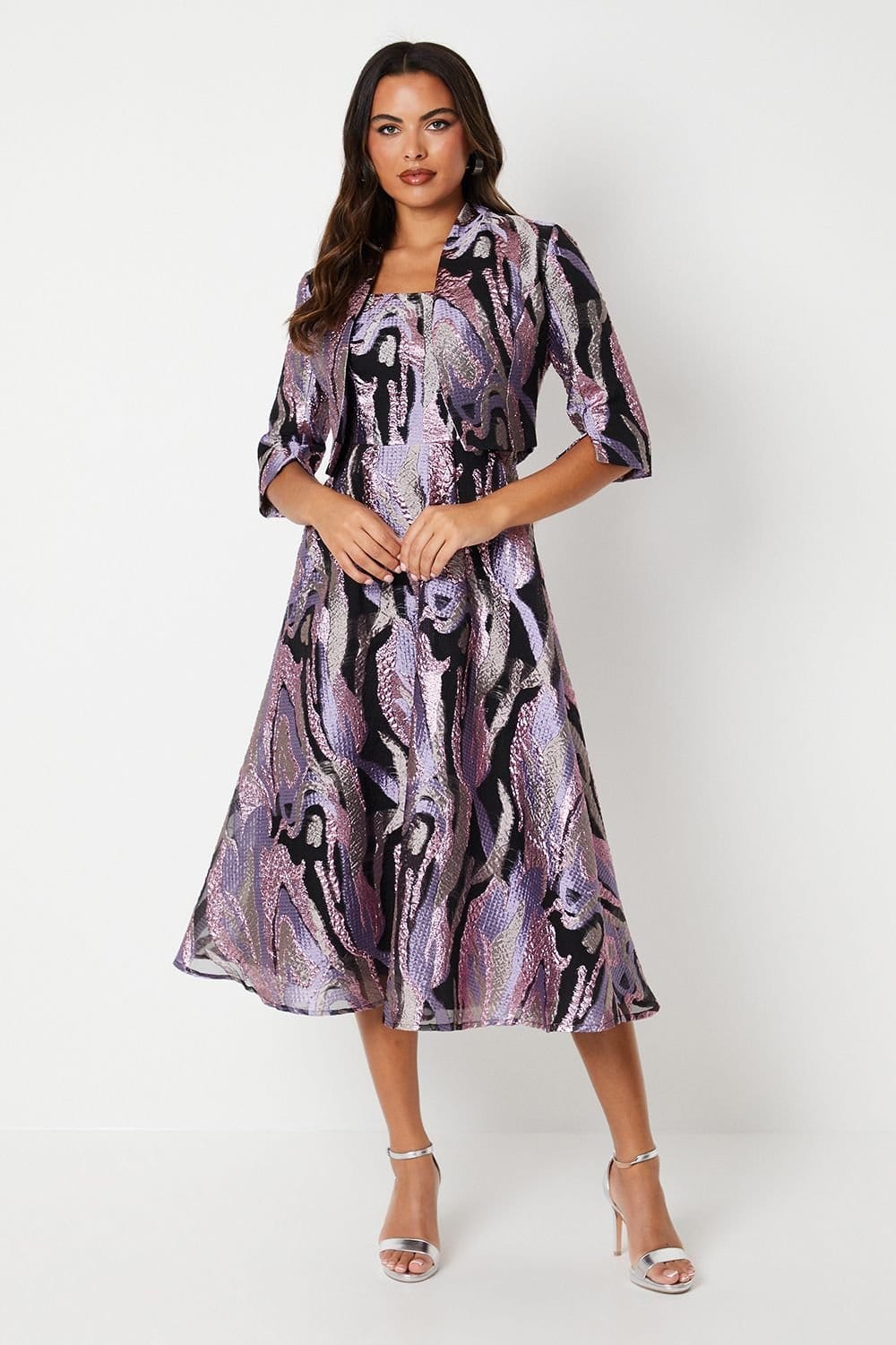 Coast Coast Women's Square Neck Jacquard Midi Dress in Purple - 4