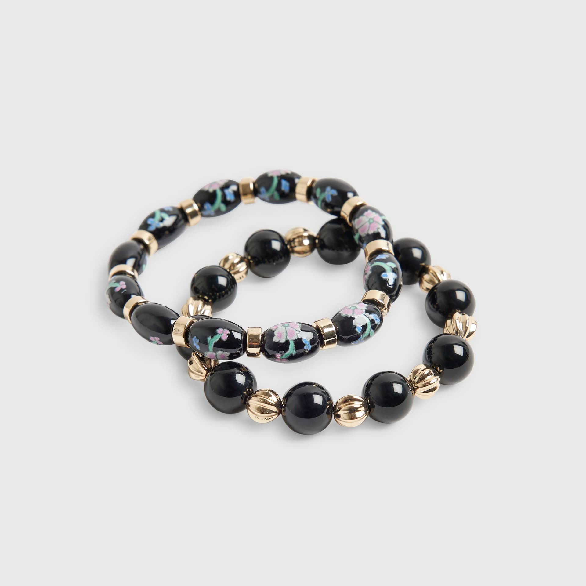 River Island River Island Womens Black Floral Painted Bead Bracelets 2 Pack