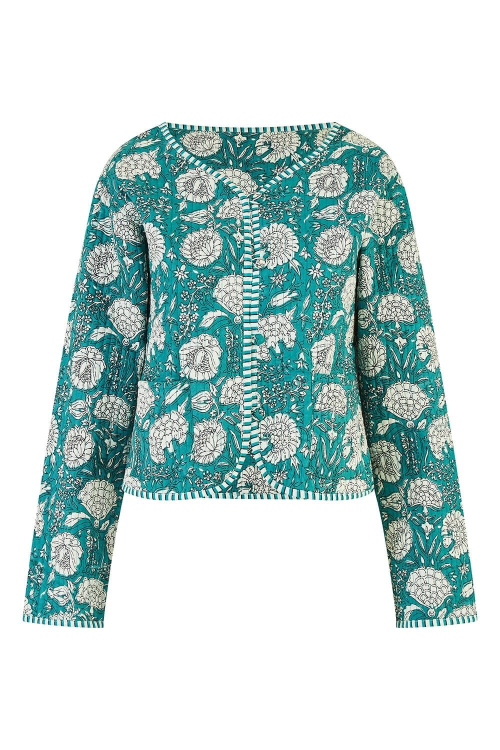 Yumi Yumi Women's Green Patchwork Print Reversible Cotton Quilted Jacket - 4