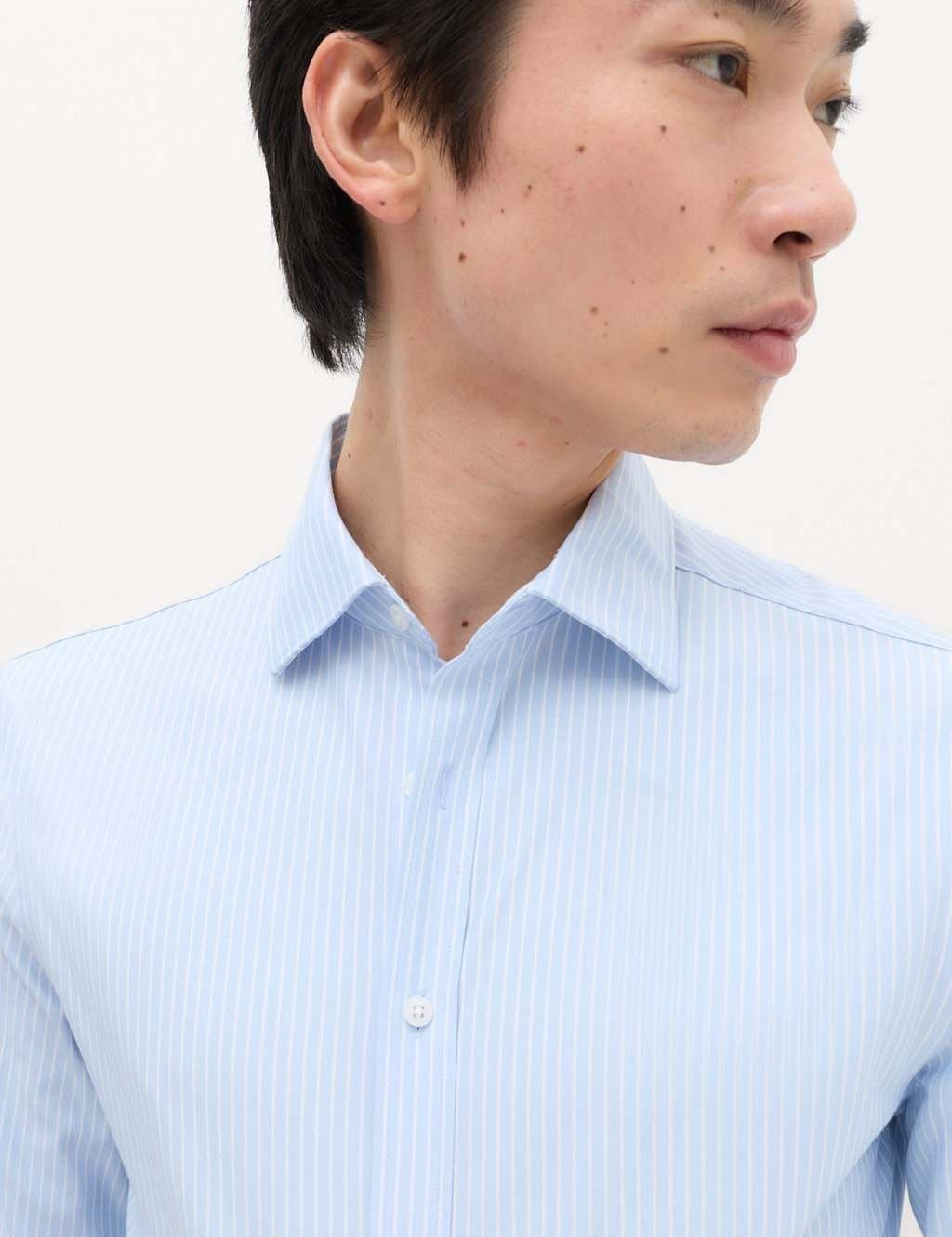 Marks & Spencer M&S Regular Fit Ultimate Non Iron Jersey Striped Shirt Blue Mix