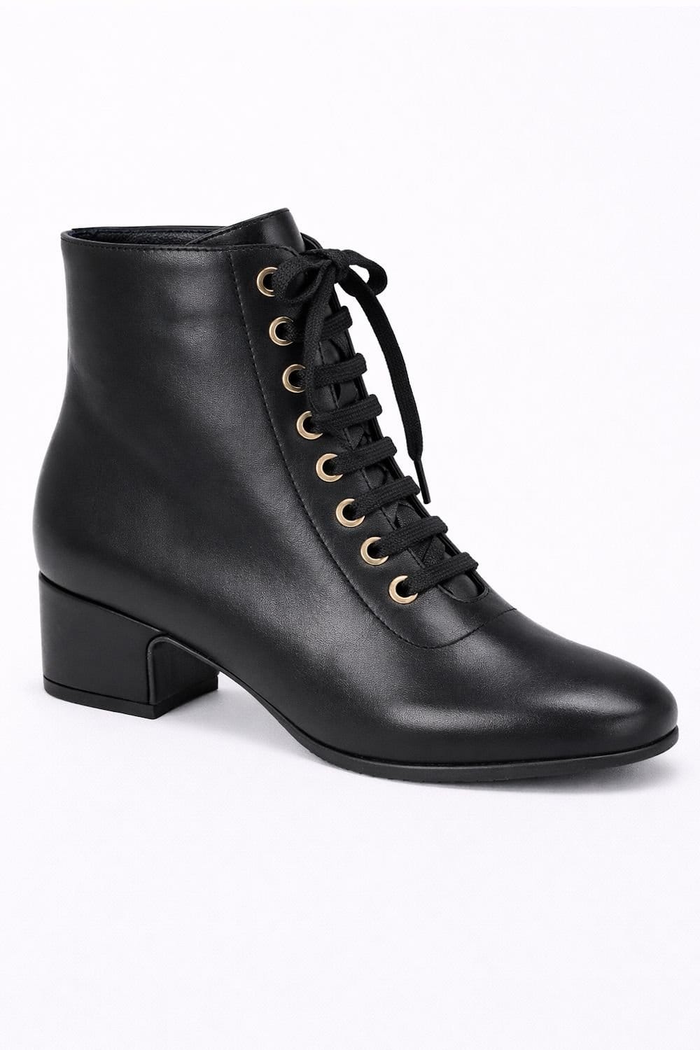 Spot On Spot On Women's Low Block Heel Lace-Up Ankle Boot with Metal Eyelets in Black - 1