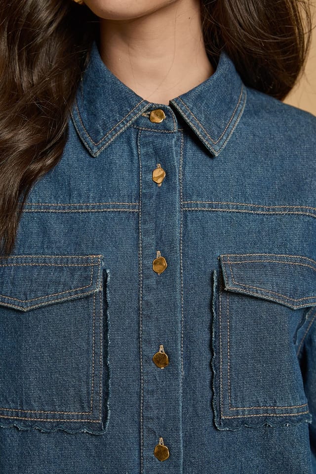 Oasis Oasis Women's Scallop Pocket Denim Jacket in Indigo - 2