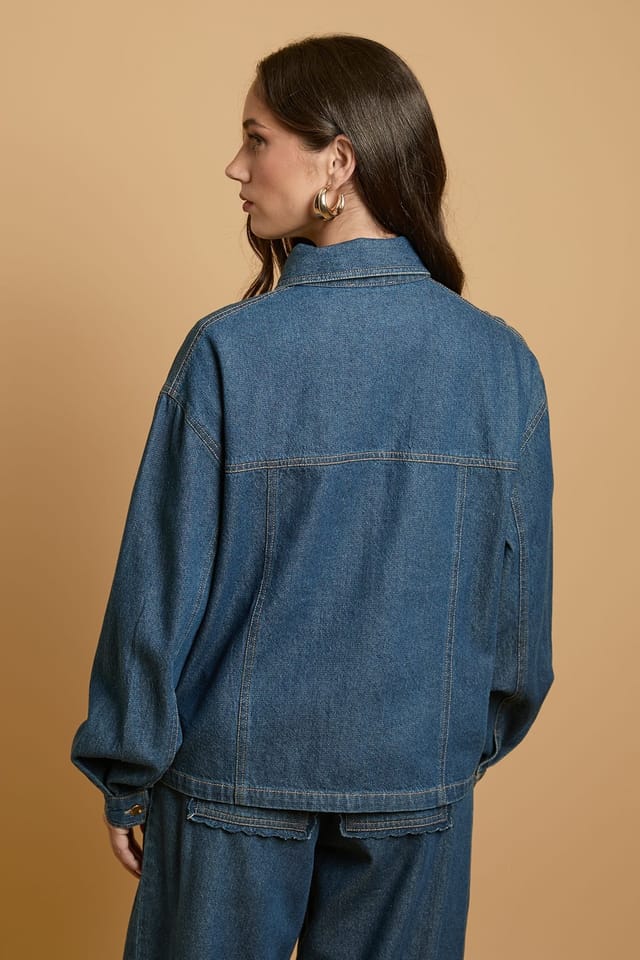 Oasis Oasis Women's Scallop Pocket Denim Jacket in Indigo - 3