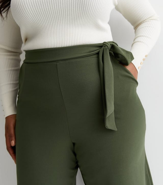 New Look Women's Plus Size Khaki Belted Crop Wide Leg Trousers Curves New Look - 2