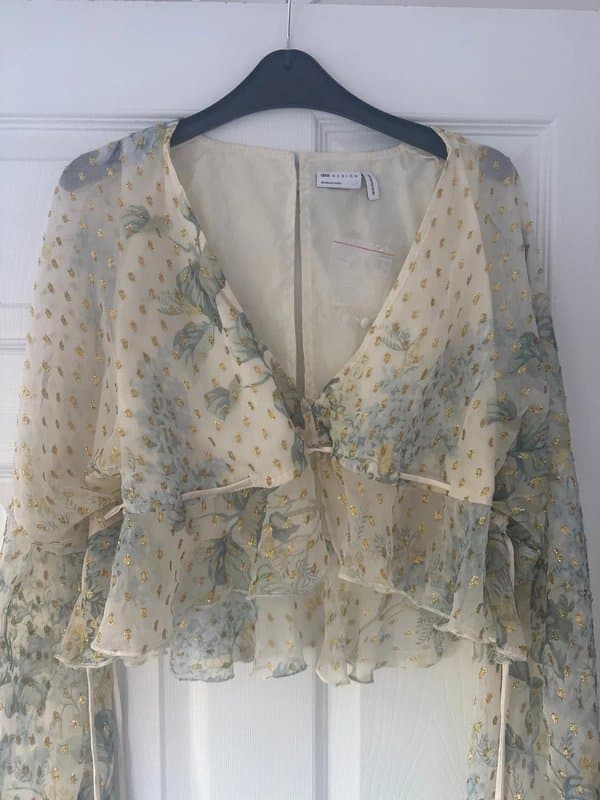 ASOS Design ASOS Design V neck chiffon long sleeve ruffle detailed blouse
