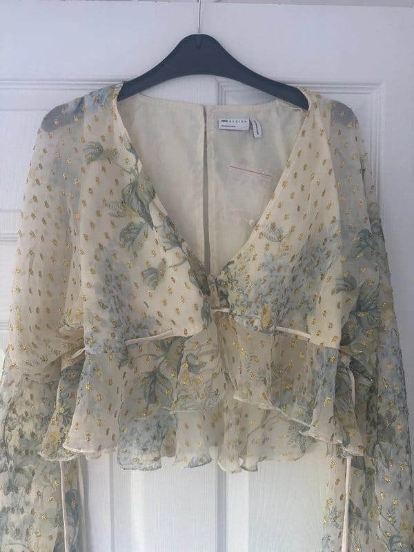 ASOS Design Gold Floral Blouse with Ruffles