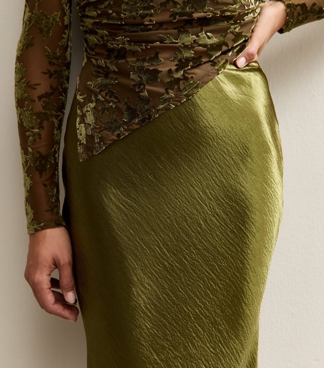 New Look Women's Khaki Satin Midi Skirt New Look - 3