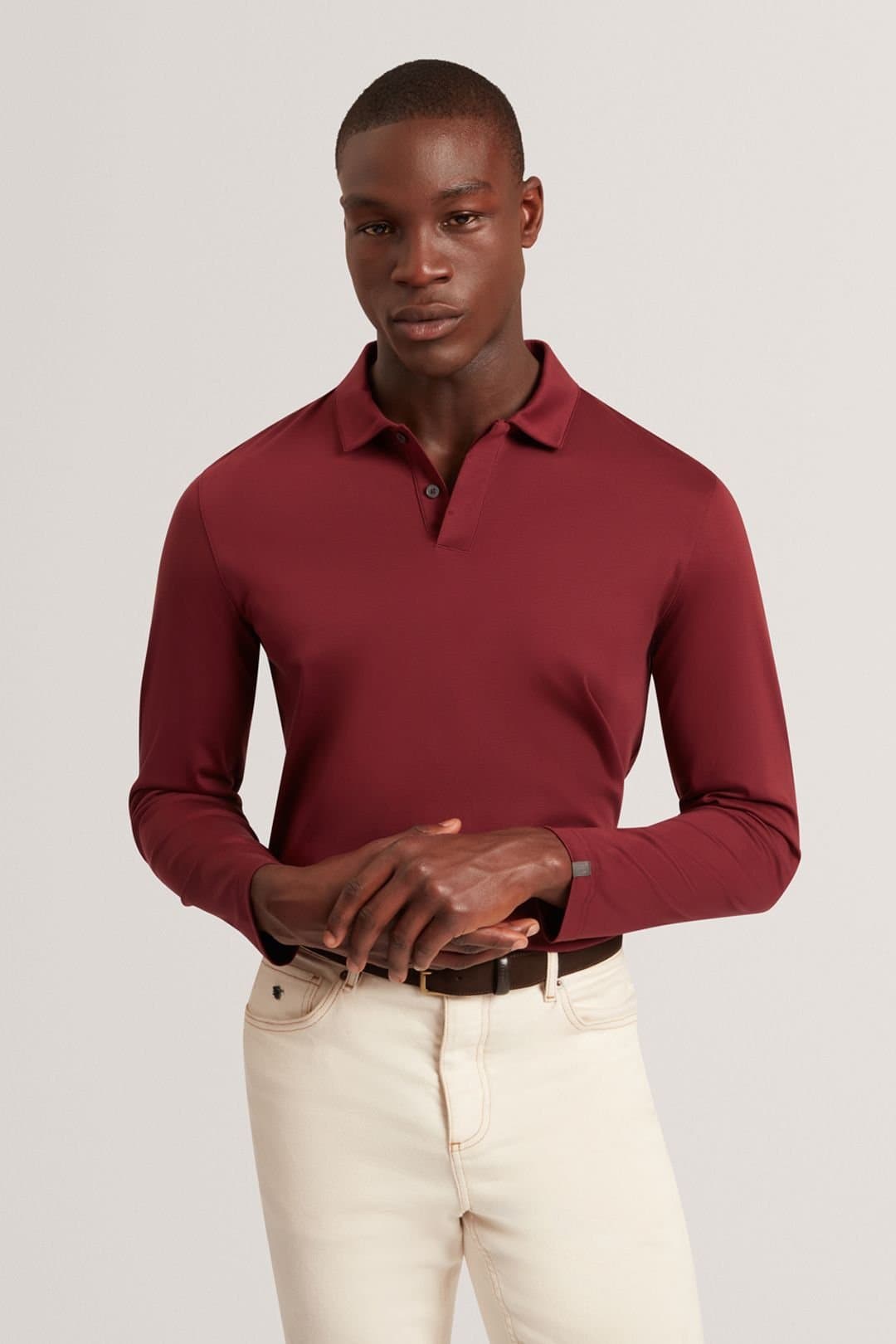 Ted Baker Ted Baker Men's IGNAC LS Regular Soft Touch Polo Maroon