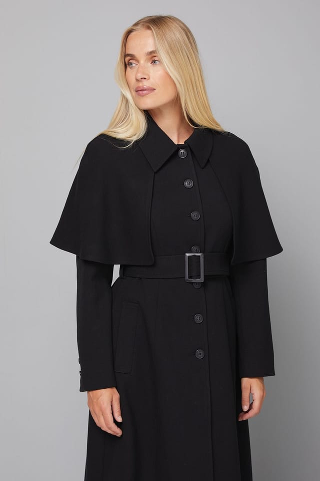 Wallis Wallis Women's Petite Collarless Cape Coat in Black - 2