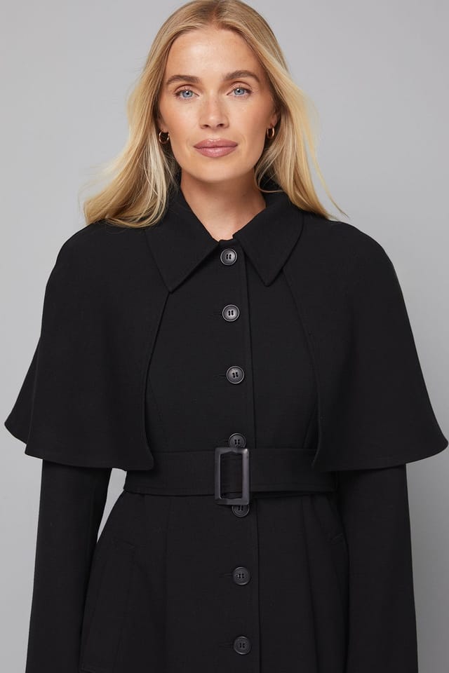 Wallis Wallis Women's Petite Collarless Cape Coat in Black - 3