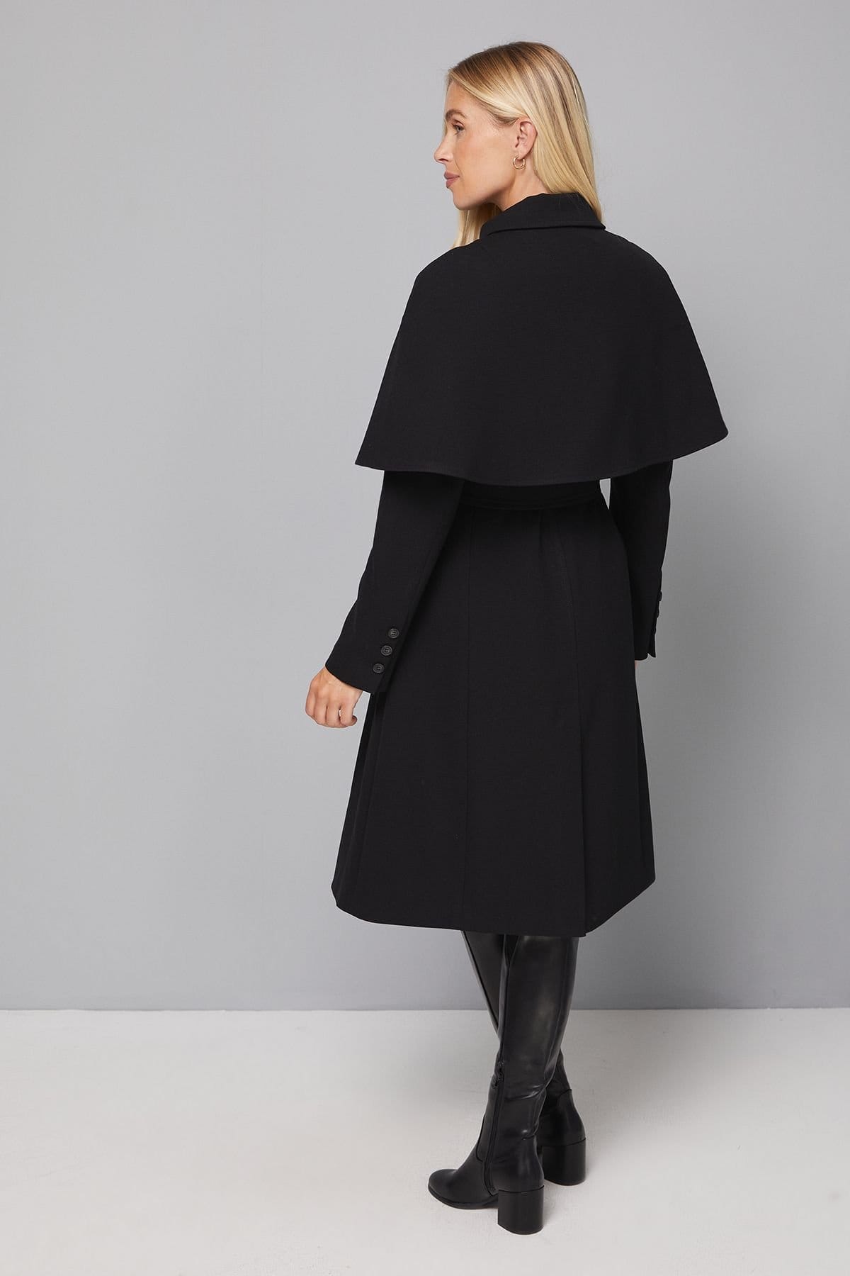 Wallis Wallis Women's Petite Collarless Cape Coat in Black - 4