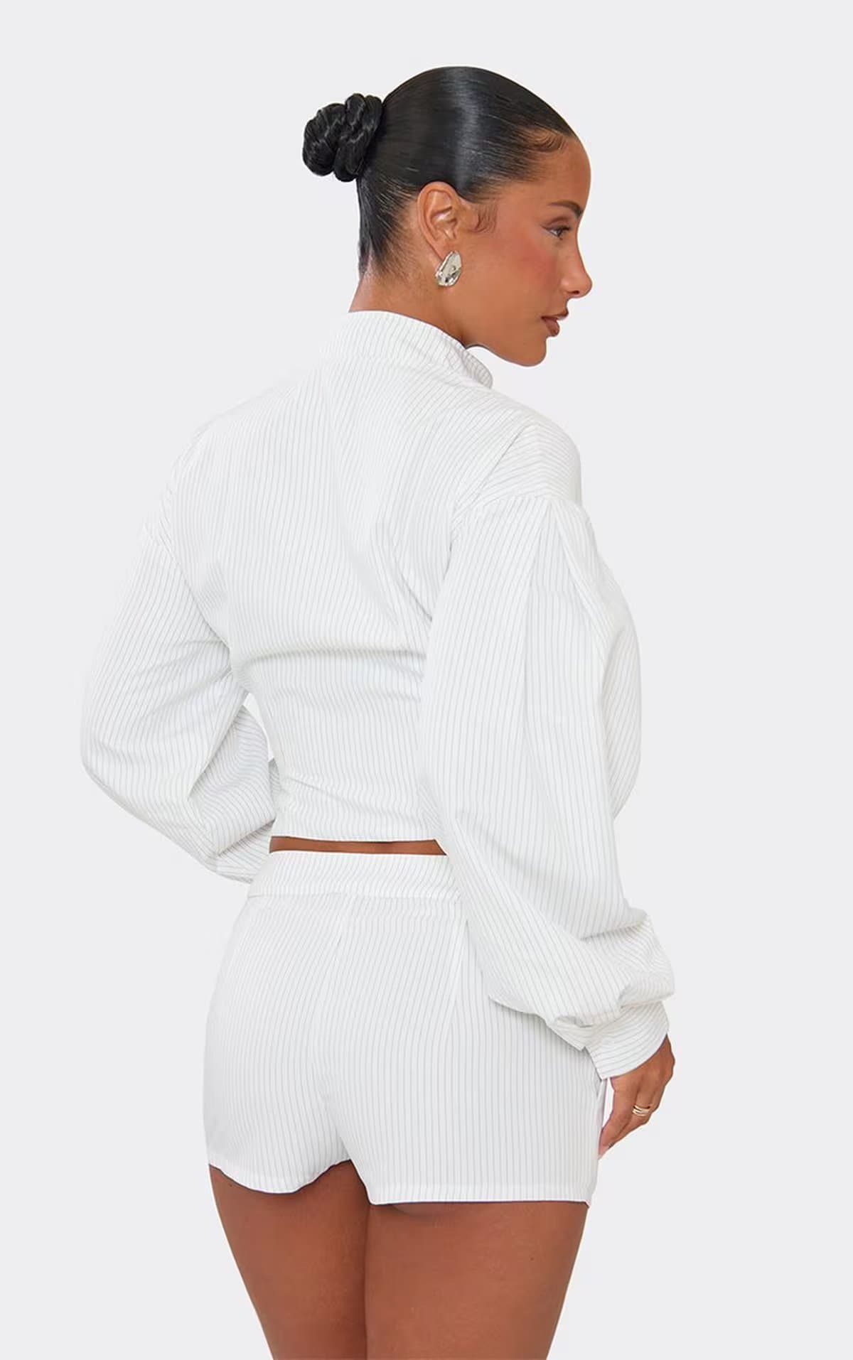 EGO EGO White Pinstripe Mid Rise Mini Shorts
