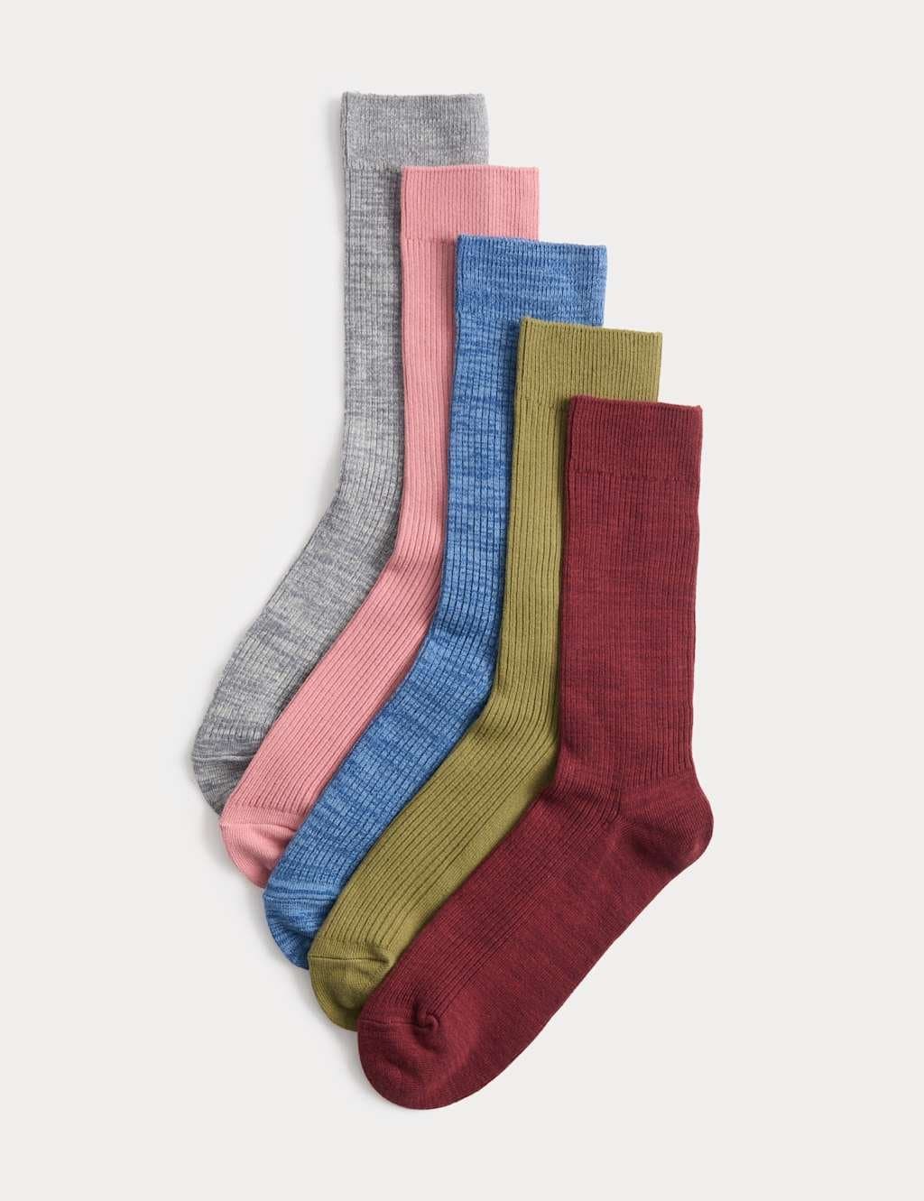 Marks & Spencer M&S 5 Pack Cotton Rich Ribbed Socks Red Mix