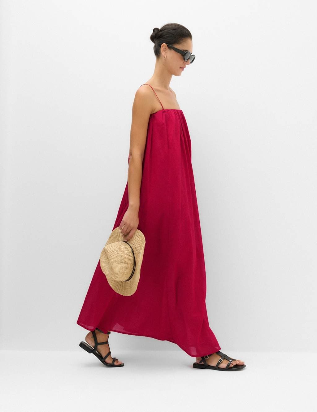 Marks & Spencer M&S Pure Cotton Volume Bandeau Maxi Beach Dress Dark Red