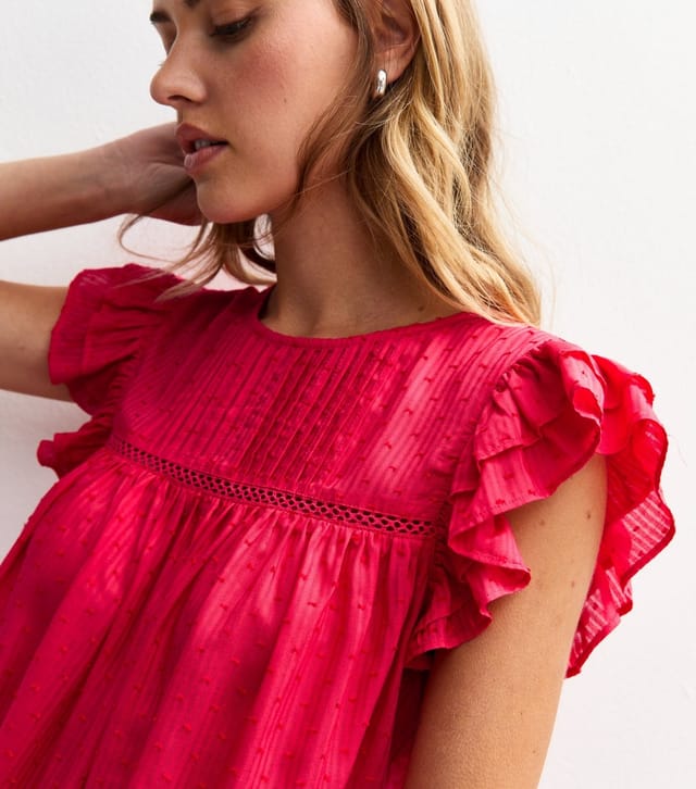 New Look Women's Red Lace Insert Ruffle Trim Sleeveless Top New Look - 2