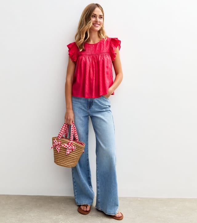 New Look Women's Red Lace Insert Ruffle Trim Sleeveless Top New Look - 3