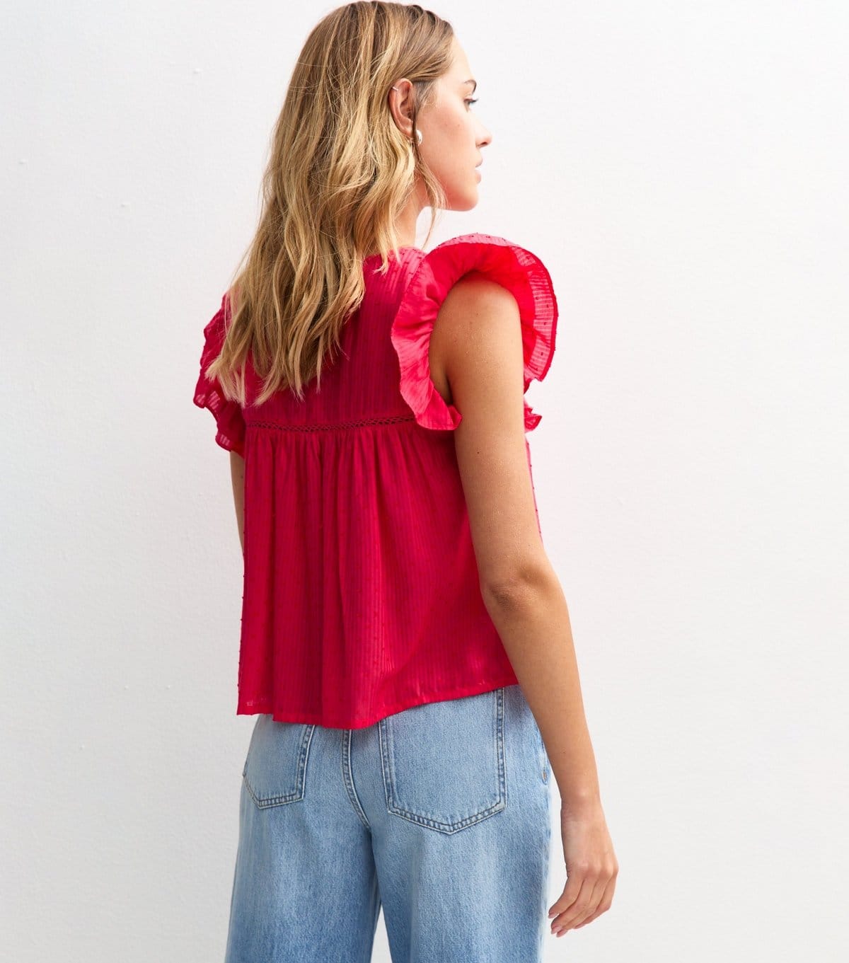 New Look Women's Red Lace Insert Ruffle Trim Sleeveless Top New Look - 4