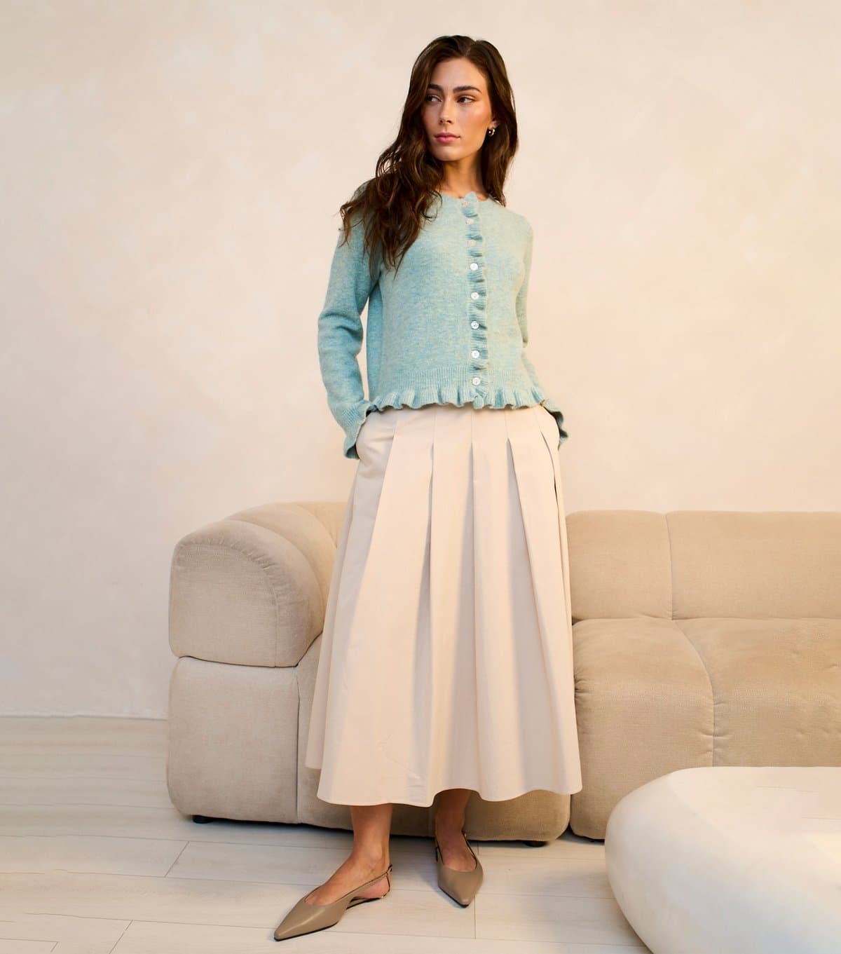 Gini London Gini London Stone Cotton Full Midi Skirt