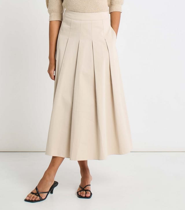 Gini London Women's Stone Cotton Full Midi Skirt Gini London New Look - 3