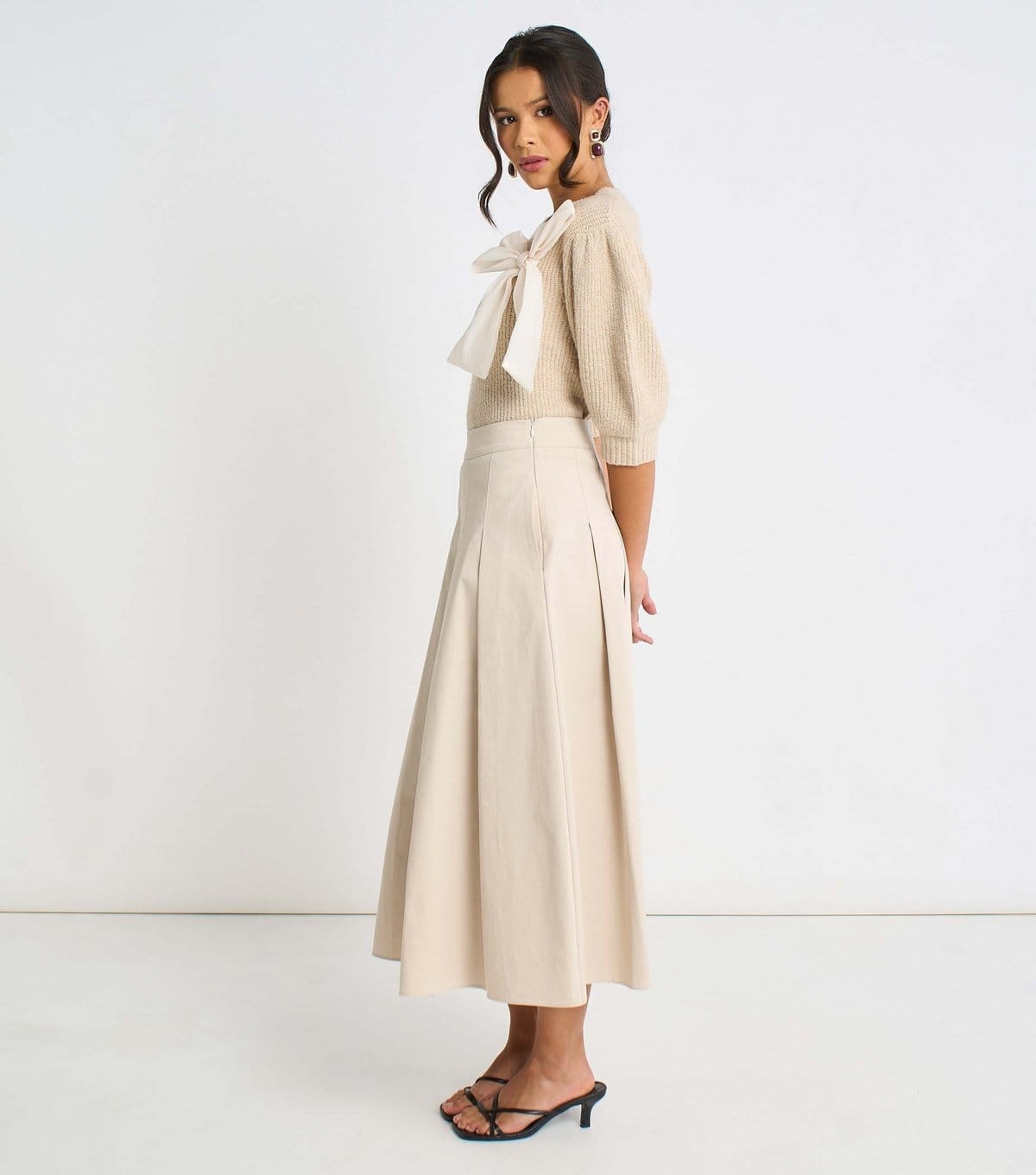 Gini London Women's Stone Cotton Full Midi Skirt Gini London New Look - 4