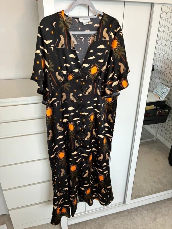 Never Fully Dressed Never Fully Dressed Reversible Satin Maxi Dress | UK 20 (Best Fits UK 18) | Statement Print