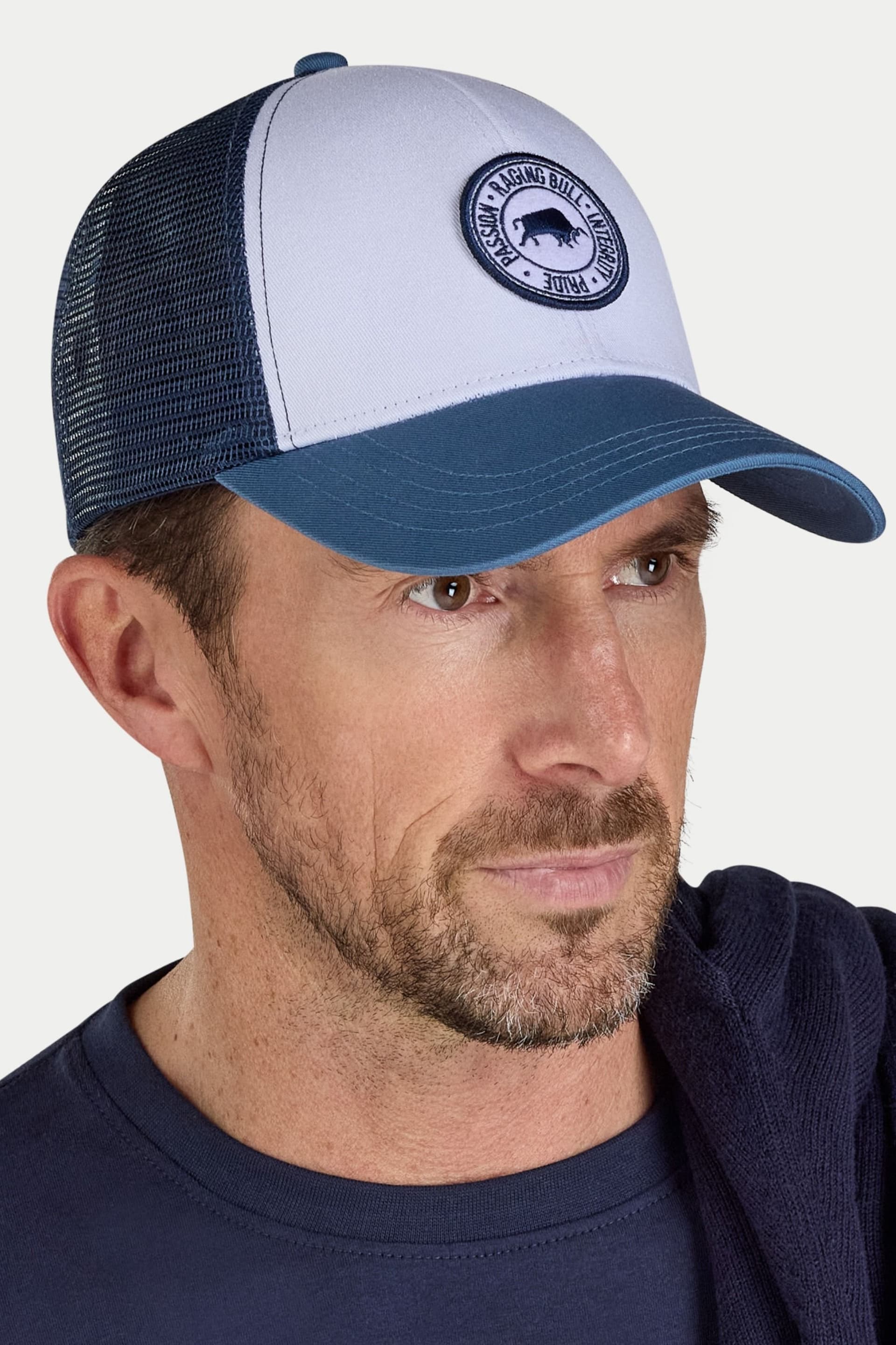raging bull Raging Bull Men's Tri Colour Mesh Back Cap in Mid Blue