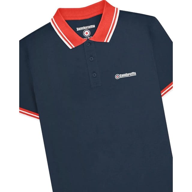 Lambretta Lambretta Men's Contrast Tipped Polo Shirt in Navy - 3