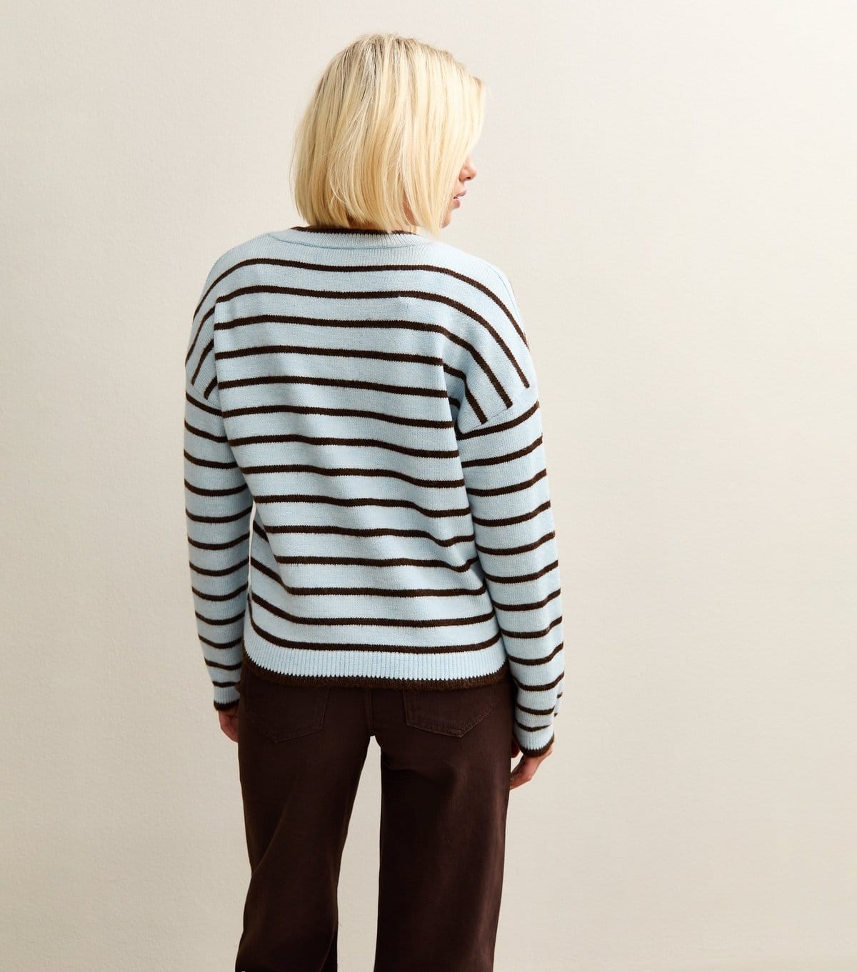 New Look Women's Blue Striped Crew Neck Cardigan New Look - 4