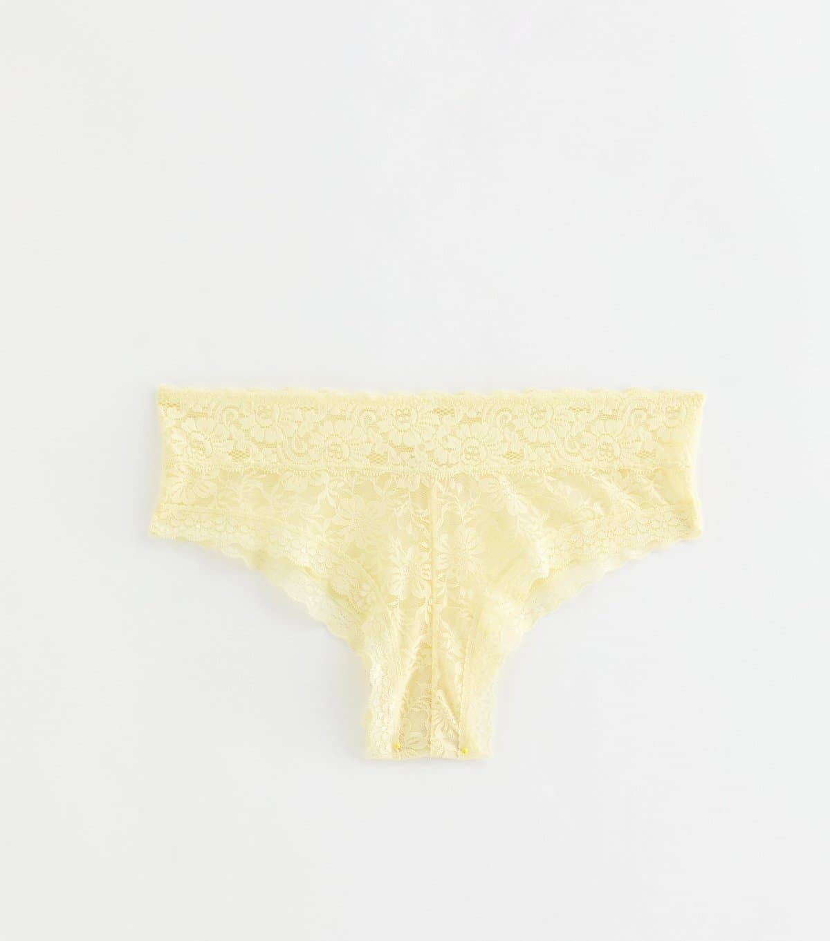 New Look Women's Light Yellow Floral Lace Brazilian Briefs New Look
