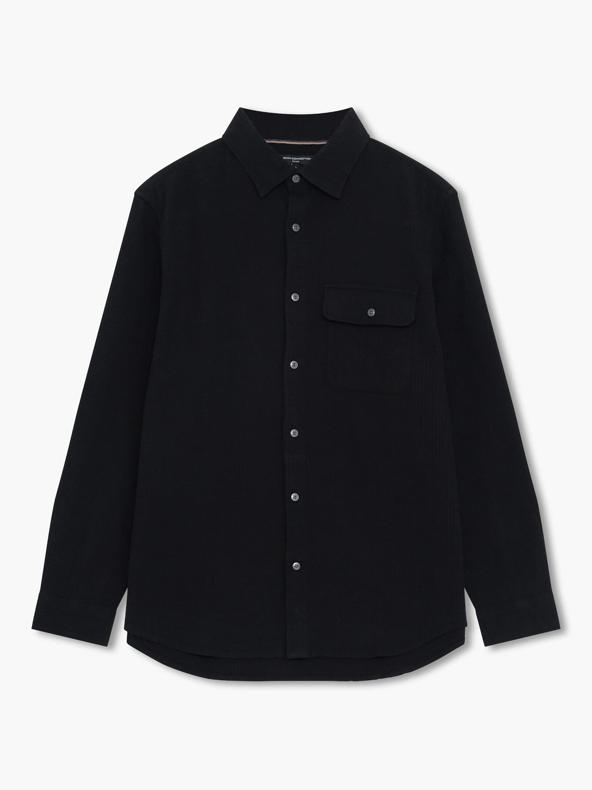 French Connection Black Waffle Texture Regular Fit Shirt Black