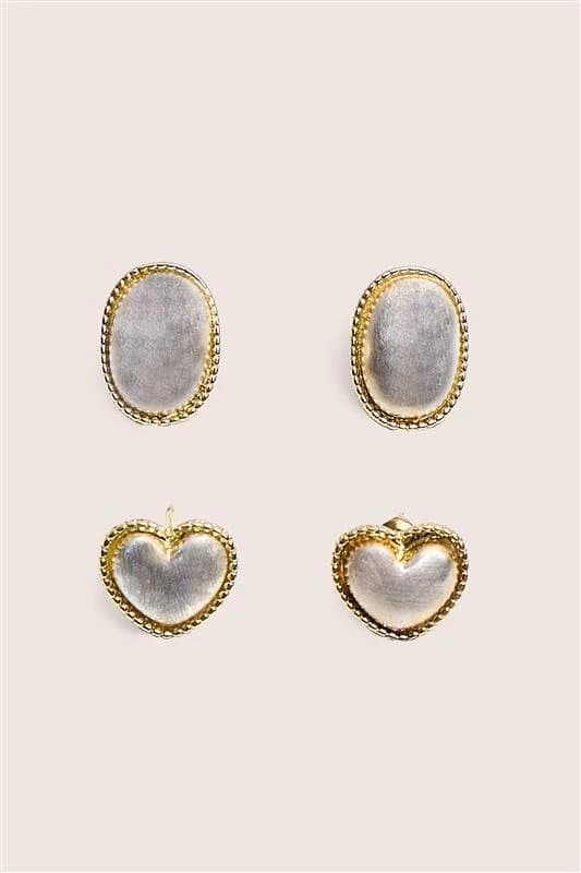 Public Desire Two Pack of Oval and Heart Earrings Gold & Pearl