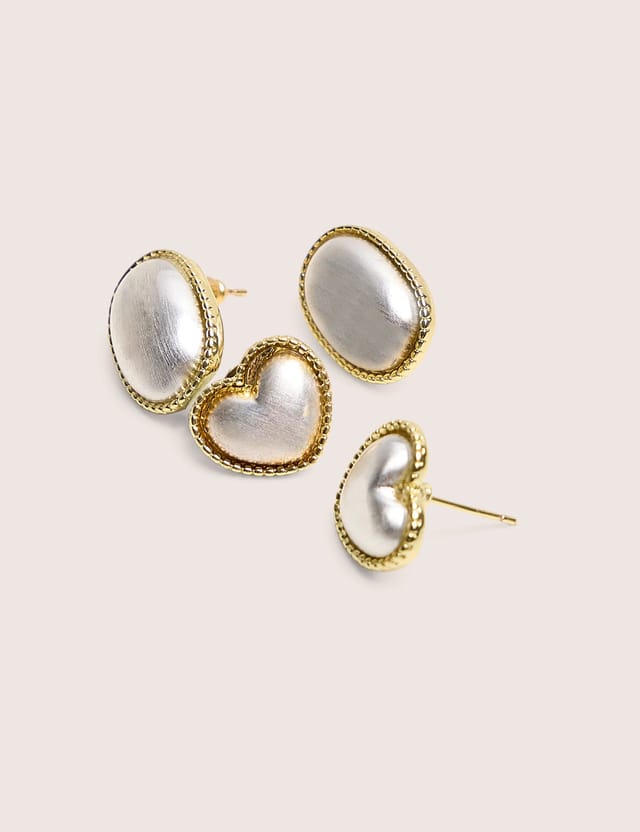 Public Desire Two Pack of Oval and Heart Earrings Gold & Pearl - 2