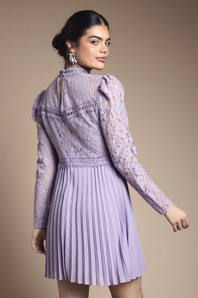 Oasis Oasis Women's Lace Bodice Pleat Mini Dress in Purple - 3