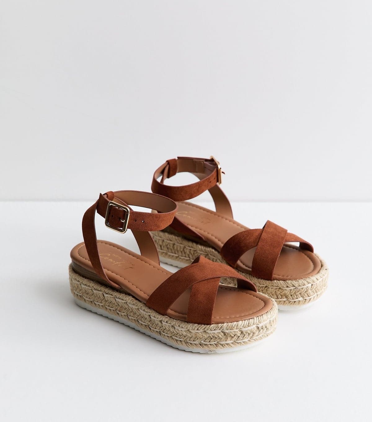 New Look Women's Rust Brown Faux Suede Crossover Strap Flatform Sandals Vegan New Look