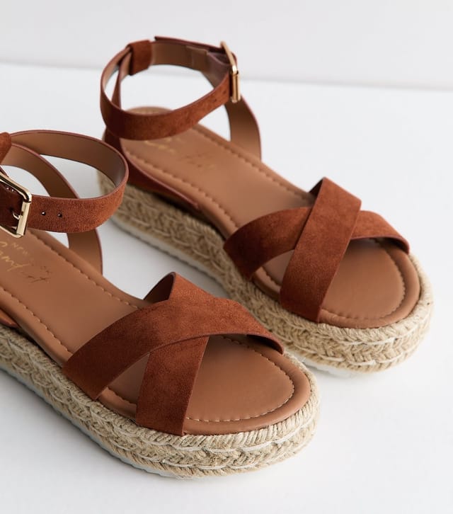 New Look Women's Rust Brown Faux Suede Crossover Strap Flatform Sandals Vegan New Look - 3