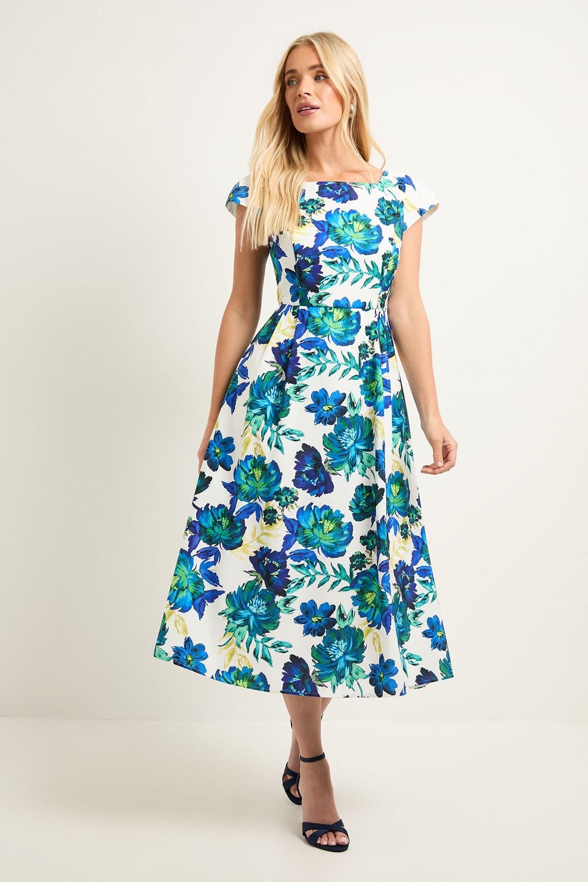 Wallis Wallis Women's Petite Floral Ottoman Fit & Flare Midi Dress in Ivory