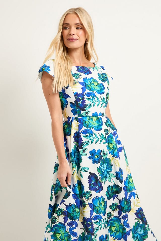 Wallis Wallis Women's Petite Floral Ottoman Fit & Flare Midi Dress in Ivory - 2