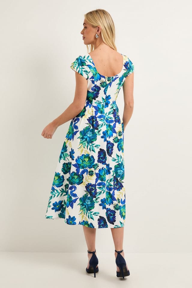 Wallis Wallis Women's Petite Floral Ottoman Fit & Flare Midi Dress in Ivory - 3