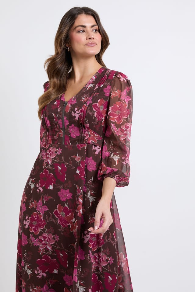 Wallis Wallis Women's Floral pintuck Zip Midi Dress in Chocolate - 2