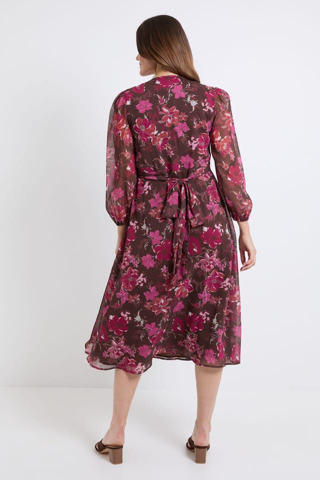 Wallis Wallis Women's Floral pintuck Zip Midi Dress in Chocolate - 3