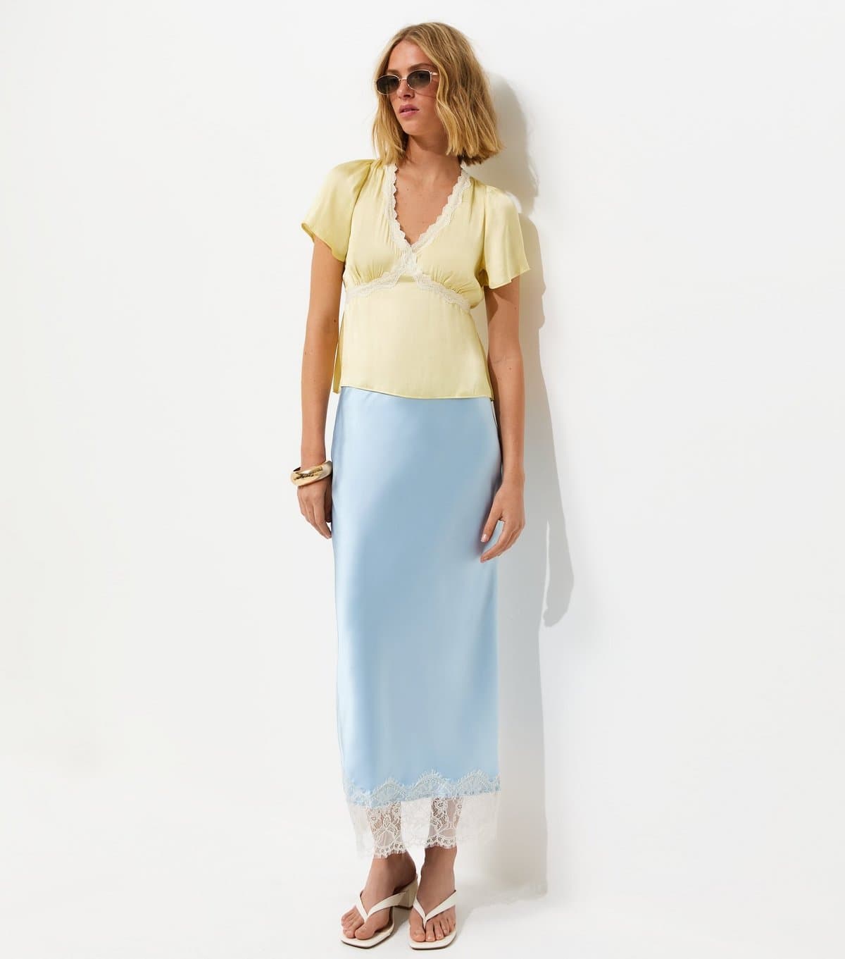 New Look Women's Light Blue Deep Lace Trim Midi Skirt New Look